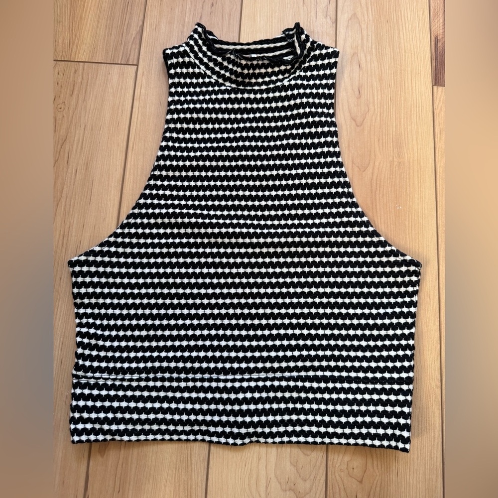 Free people Black Patterned stripe Sleeveless Mock Top